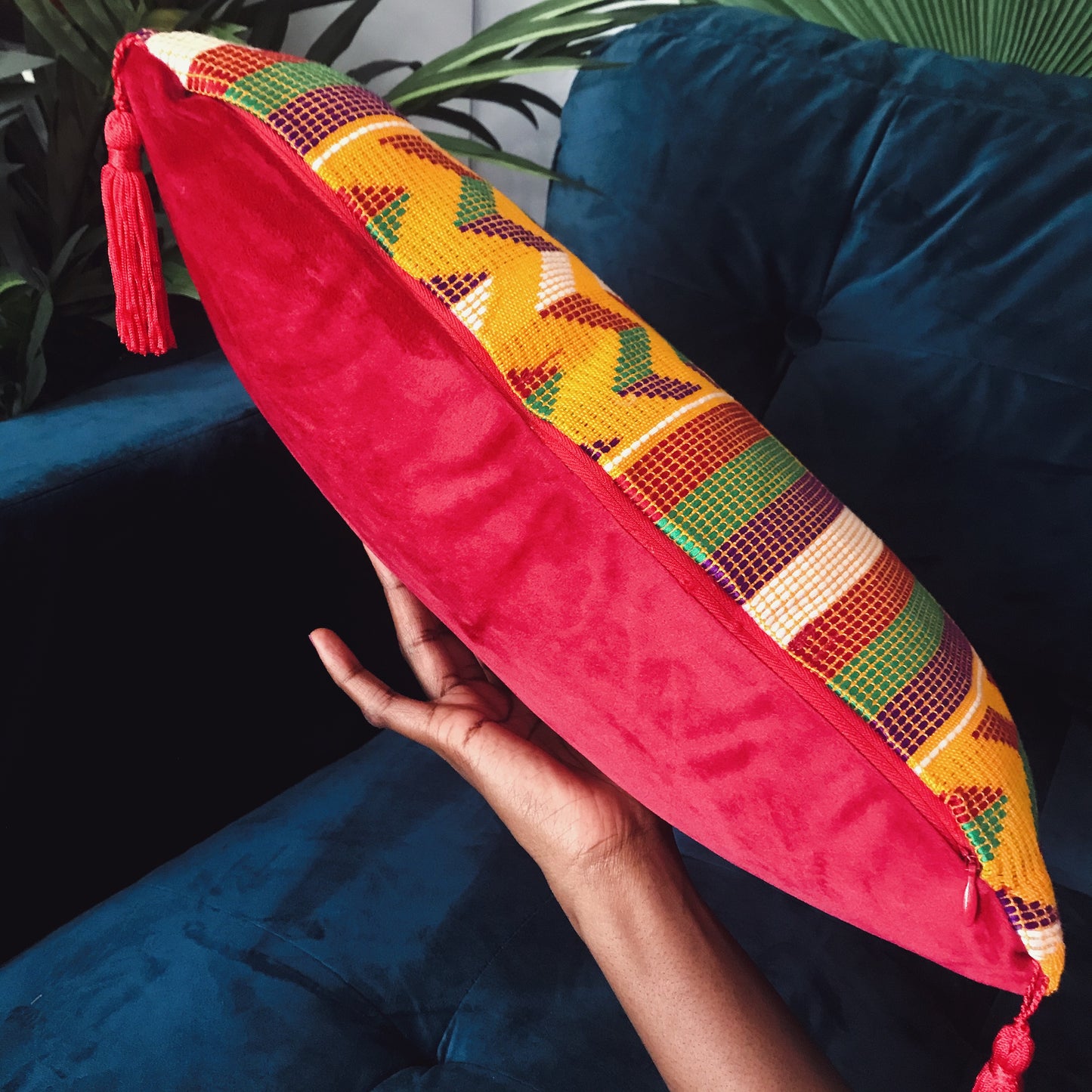 AKAN HOME RED KENTE/SUEDE PILLOWCASE (16in X 16in)