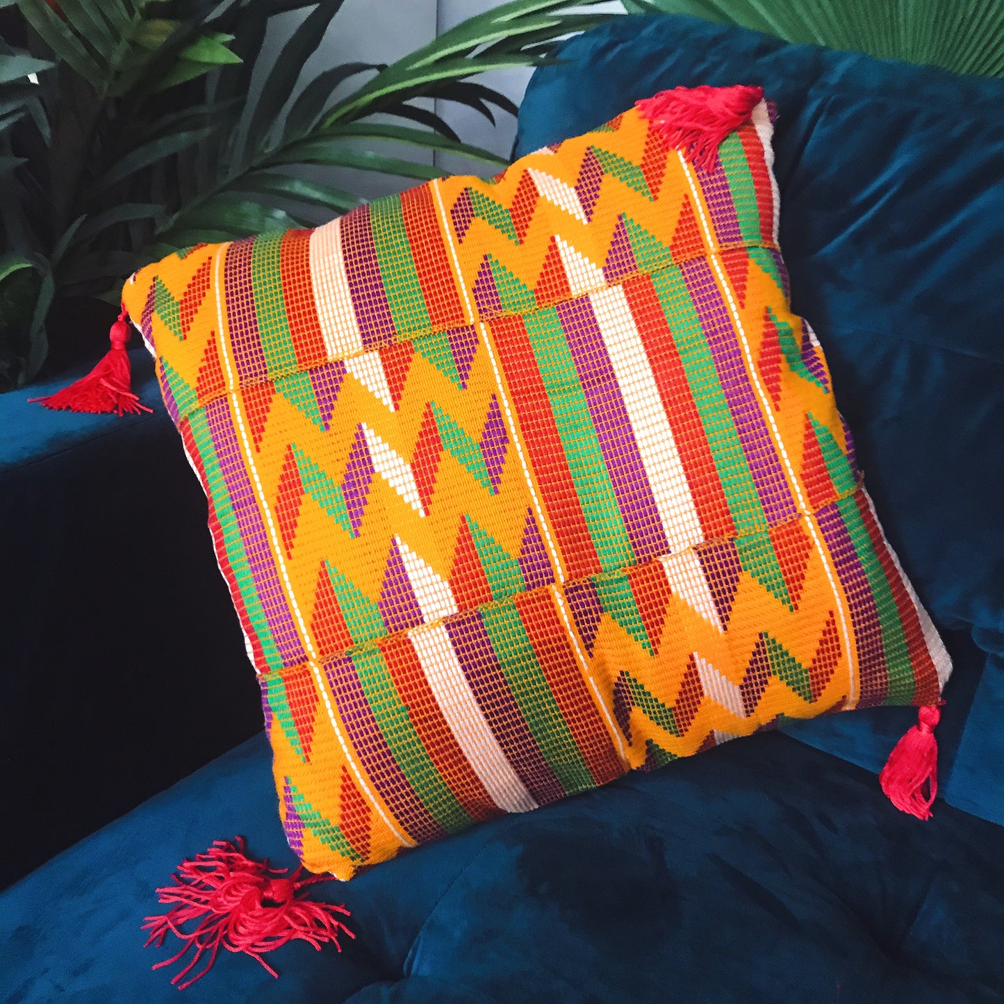 AKAN HOME RED KENTE/SUEDE PILLOWCASE (16in X 16in)