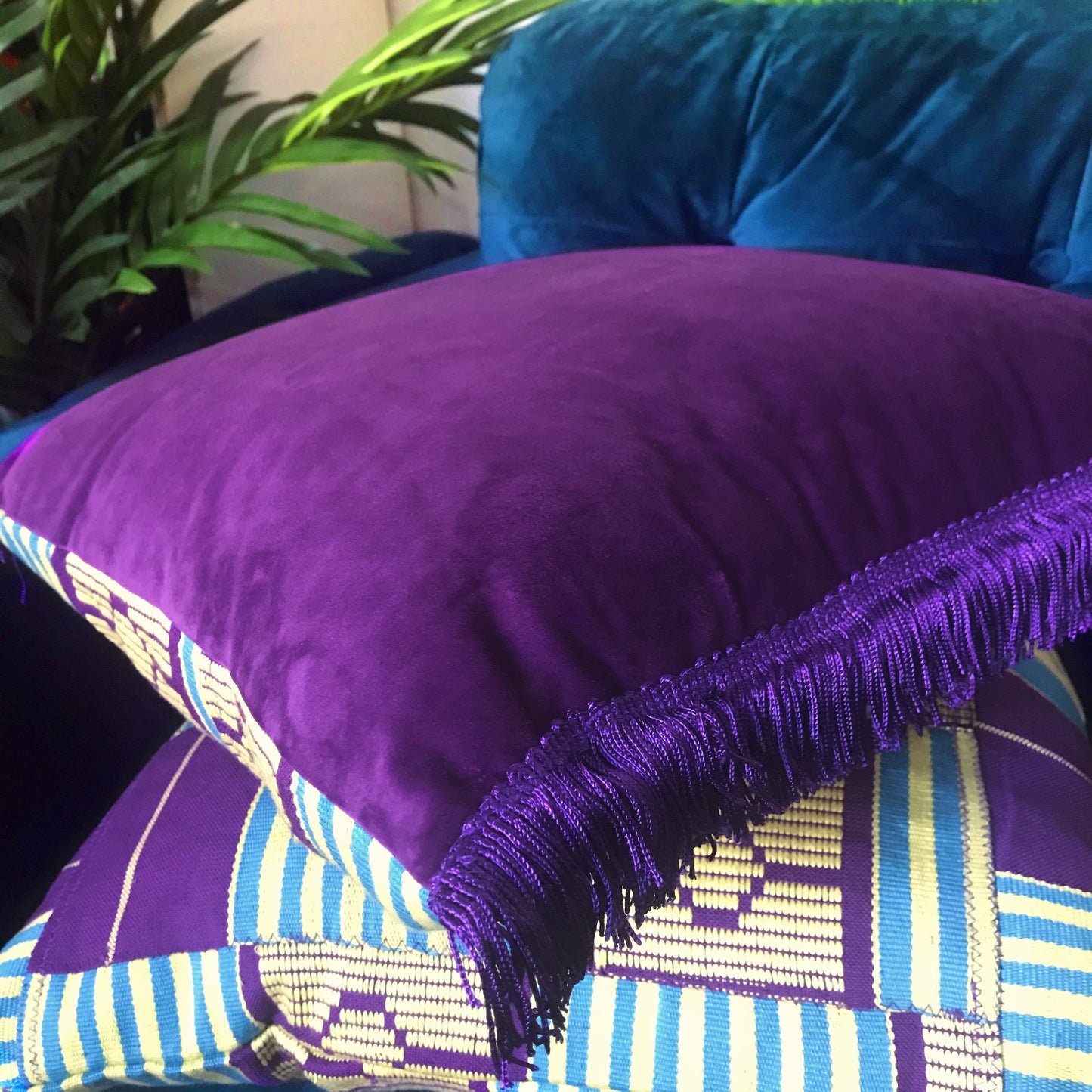 AKAN HOME PURPLE SUEDE/KENTE PILLOWCASE (16in X 16in)