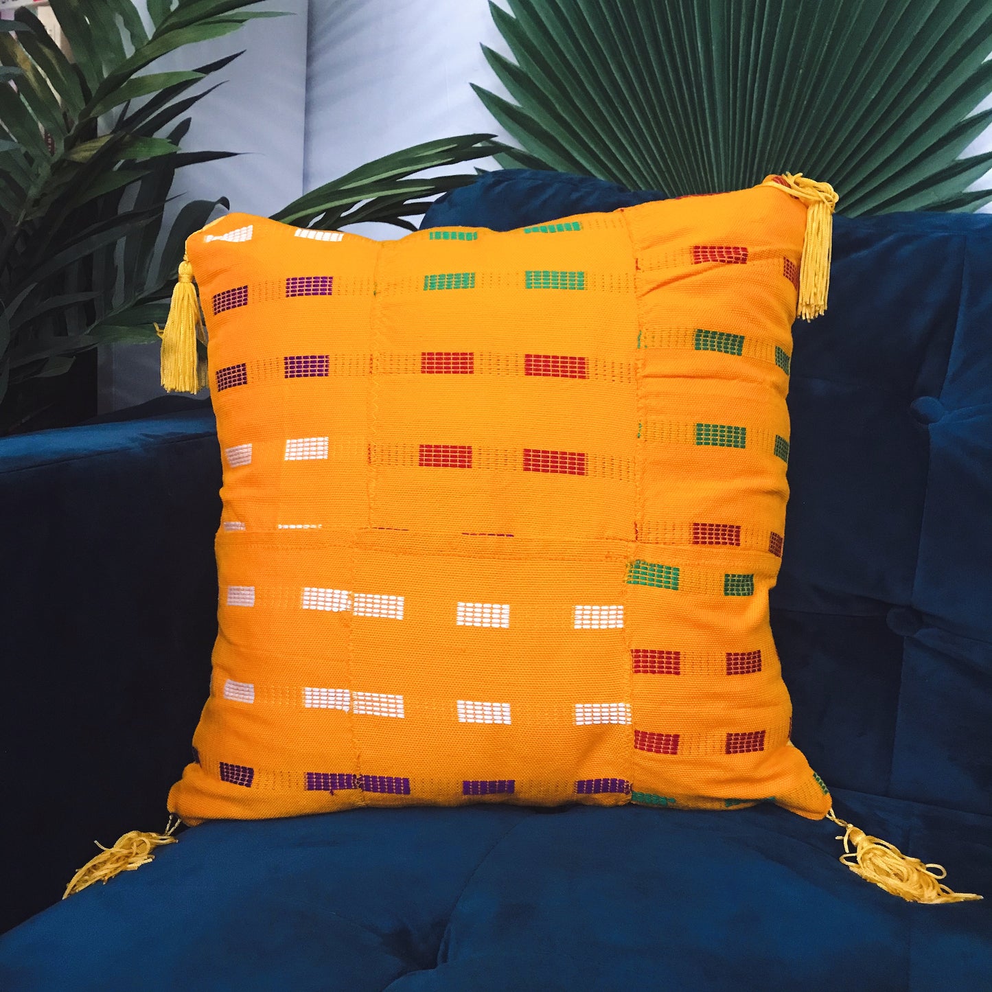 AKAN HOME YELLOW SUEDE/KENTE PILLOWCASE (16in X 16in)