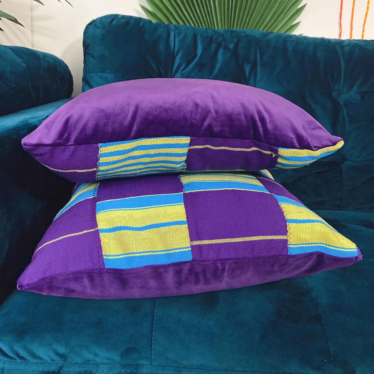 AKAN HOME PURPLE KENTE/SUEDE PILLOWCASE SET (16in X 16in)